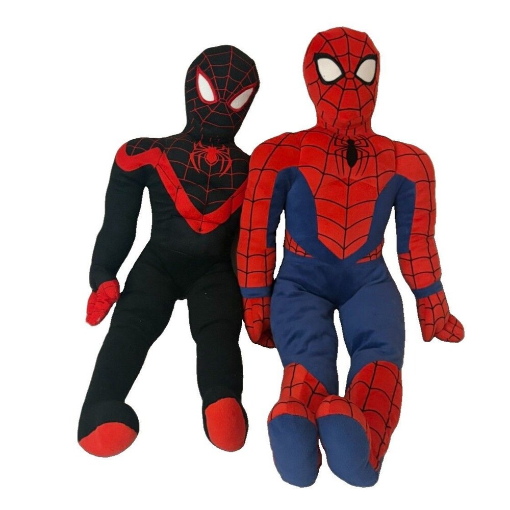 Marvel Spider-Man Miles Morales Plush Lot Of 2 Red Blue Black Superhero Dolls